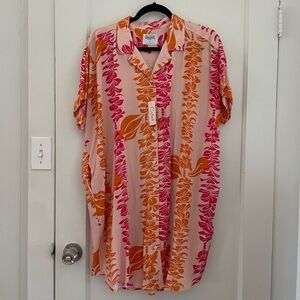 Shiprek Hawaiian Pink and Orange Shirt Dress, Size M, NWT